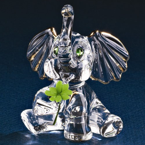 Glass Baron Good Luck Clover Lucky Elephant Glass Figurine w/ Swarovski Elements- Sparkle & Jade-SparkleAndJade.com GP6052 // S3 175-L
