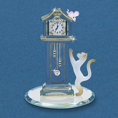 Glass Baron Hickory Dickory Clock with Cat Glass Figurine- Sparkle & Jade-SparkleAndJade.com GM19293