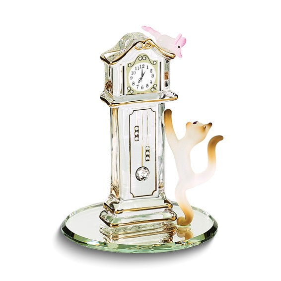 Glass Baron Hickory Dickory Clock with Cat Glass Figurine- Sparkle & Jade-SparkleAndJade.com GM19293