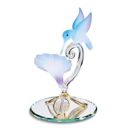 Glass Baron Hummingbird & Blue Flower Figurine w/ 22k Gold- Sparkle & Jade-SparkleAndJade.com GP1131 F4 347B