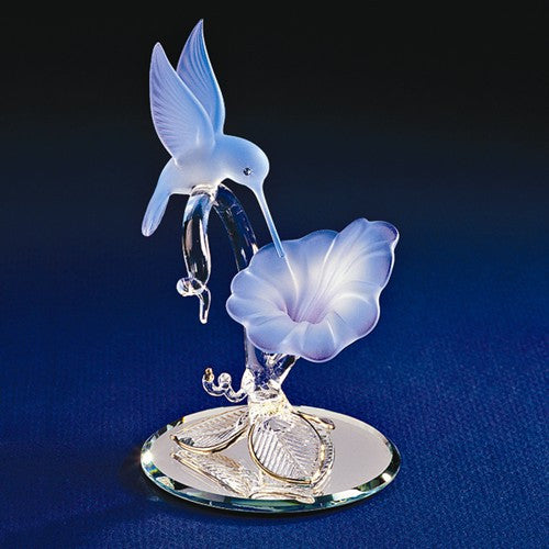 Glass Baron Hummingbird & Blue Flower Figurine w/ 22k Gold- Sparkle & Jade-SparkleAndJade.com GP1131 F4 347B