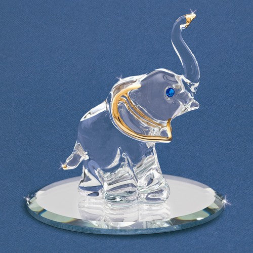 Glass Baron Small Elephant Glass Figurine w/ Mirror Base- Sparkle & Jade-SparkleAndJade.com GM6708