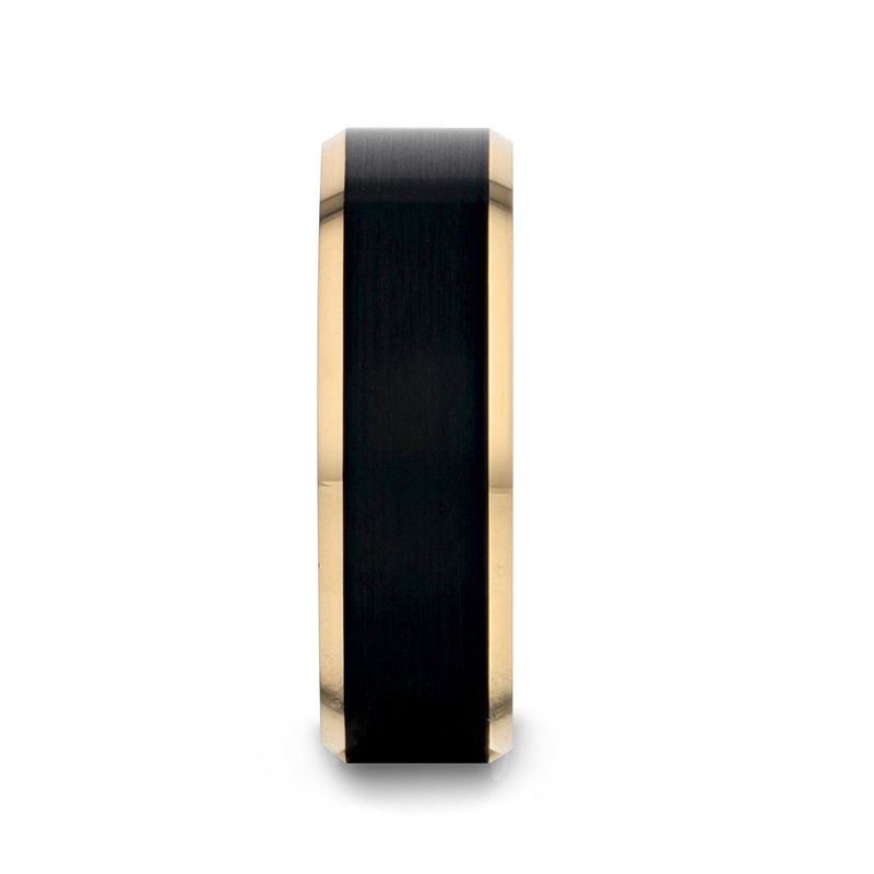 Thorsten Gold Plated Tungsten Polished Beveled Ring with Brushed Black Center -6mm or 8mm - GASTON- Sparkle & Jade-SparkleAndJade.com 