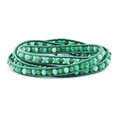 Green Aventurine, Green Prasiolite Quartz, Cultured Pearl Leather Wrap Bracelet- Sparkle & Jade-SparkleAndJade.com BF2090