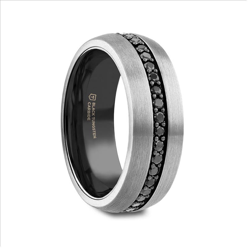 Gunmetal Tungsten Ring with Black Sapphires - 8mm - PILOT- Sparkle & Jade-SparkleAndJade.com 