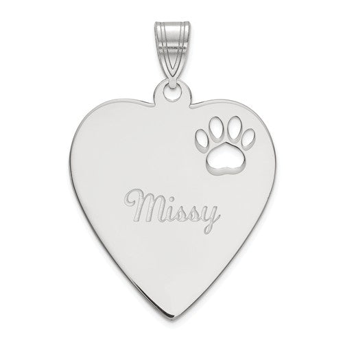 Heart With Dog Paw Print and Engraved Name Pendant- Sparkle & Jade-SparkleAndJade.com XNA770SS