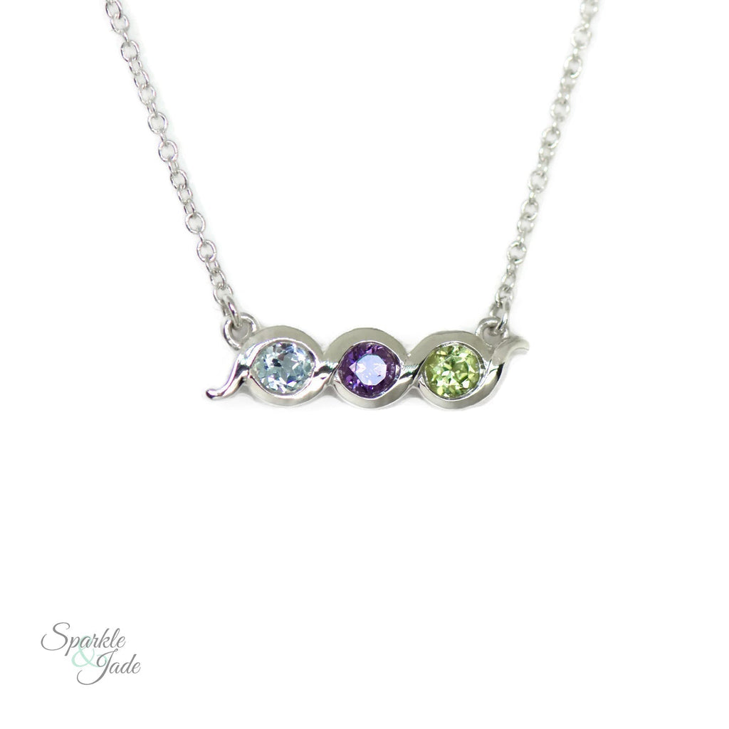 Horizontal Swirl Bezel Set Mother's Family Birthstone Necklace- Sparkle & Jade-SparkleAndJade.com 