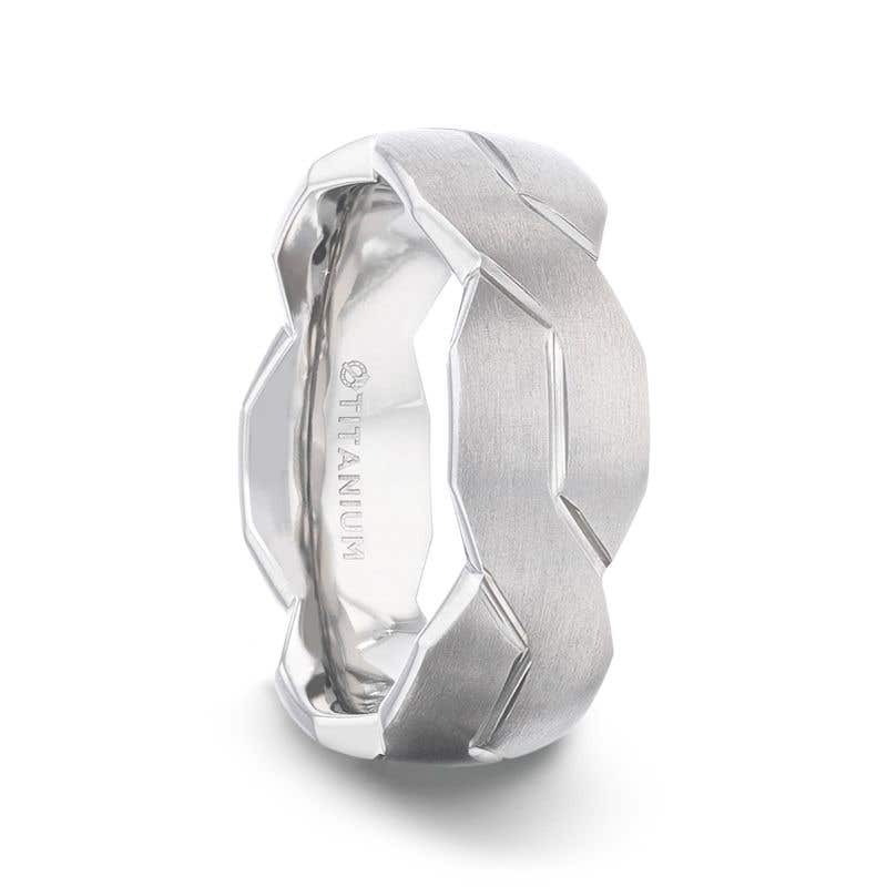 Interlocking Infinity Symbol Flat Brushed Titanium Men's Wedding Band With Polished Grooves - 8mm - Endure- Sparkle & Jade-SparkleAndJade.com 
