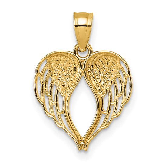 14k Gold Diamond-cut Cut-out Wings In Heart Shape Pendant- Sparkle & Jade-SparkleAndJade.com 