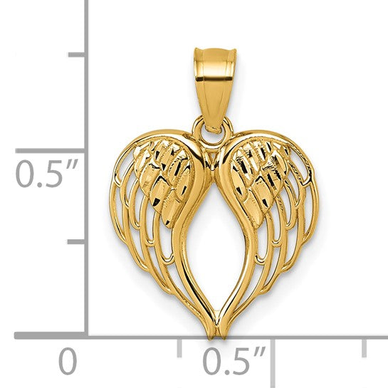 14k Gold Diamond-cut Cut-out Wings In Heart Shape Pendant- Sparkle & Jade-SparkleAndJade.com 