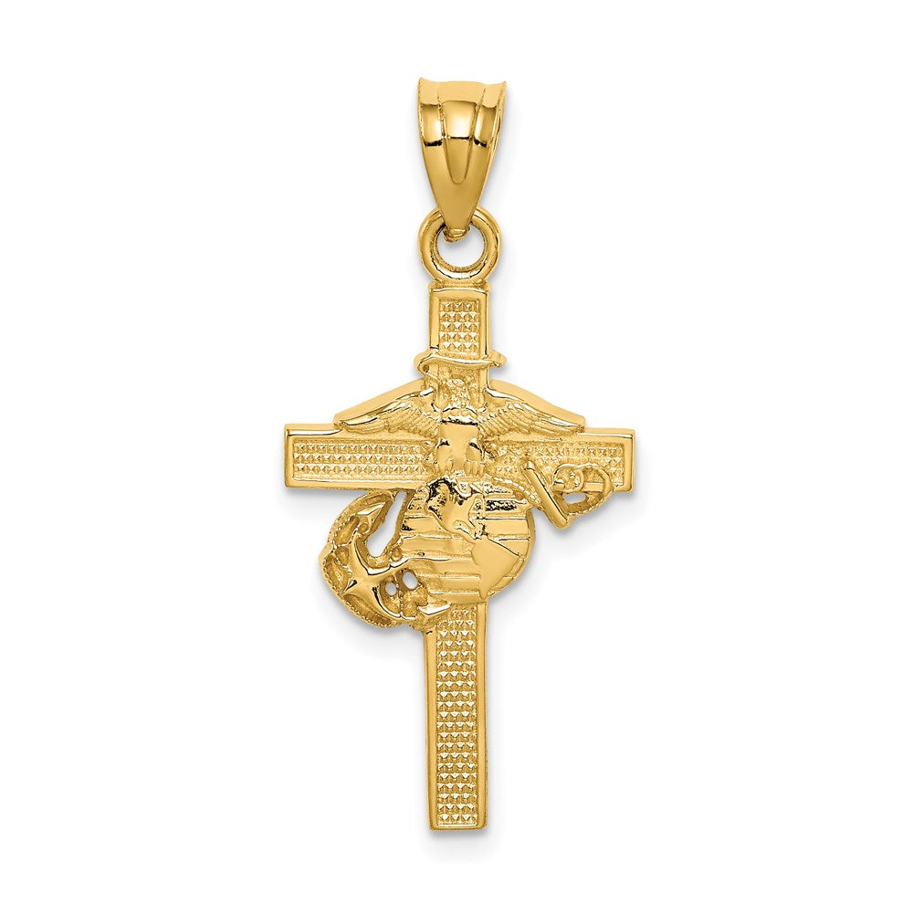 14k Yellow Gold Marine Corps Cross Pendant- Sparkle & Jade-SparkleAndJade.com 