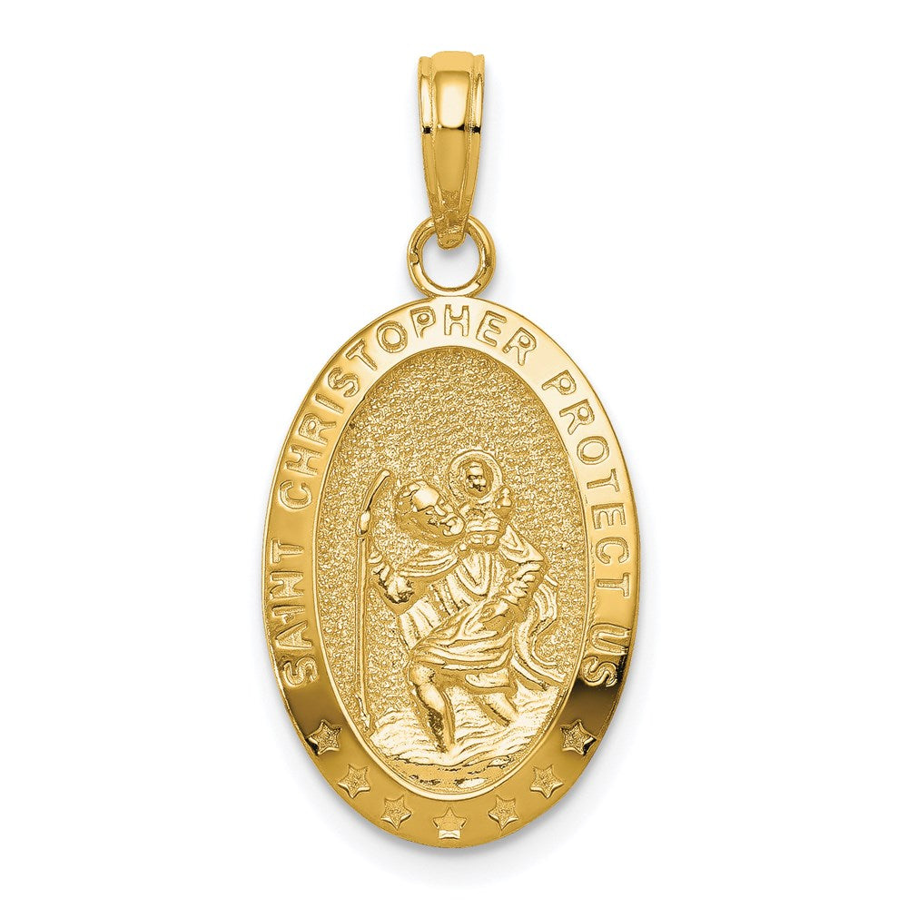 14k Yellow Gold Saint Christopher Medal Pendant- Sparkle & Jade-SparkleAndJade.com 