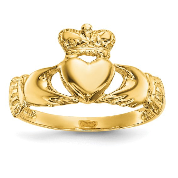 14k White Gold Solid Polished Finish Claddagh Ring- Sparkle & Jade-SparkleAndJade.com K5935