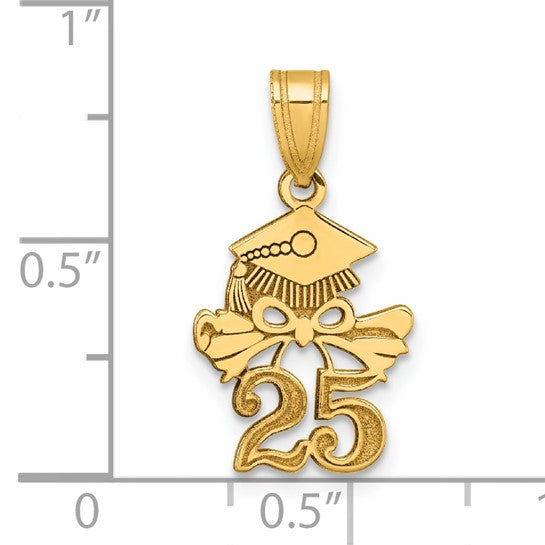 14k Gold Graduation Cap 2025 with Dangling Tassle 21mm Charm Pendant- Sparkle & Jade-SparkleAndJade.com 