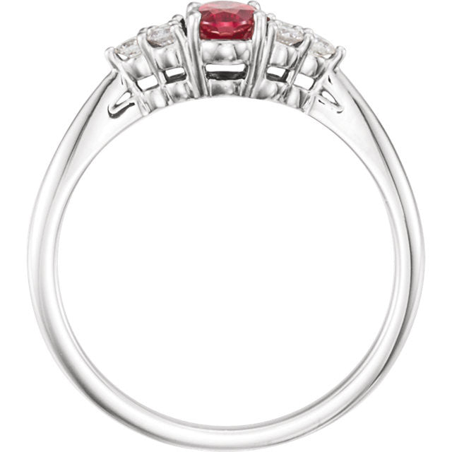 Lab Created Ruby & 1/6 CTW Diamond Ring - 14k Gold or Sterling Silver- Sparkle & Jade-SparkleAndJade.com 