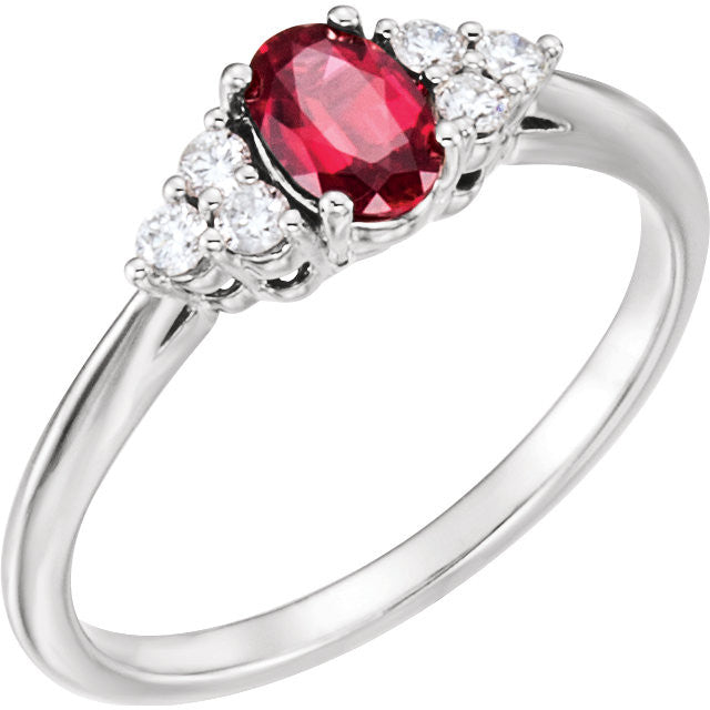 Lab Created Ruby & 1/6 CTW Diamond Ring - 14k Gold or Sterling Silver- Sparkle & Jade-SparkleAndJade.com 71812:604:P