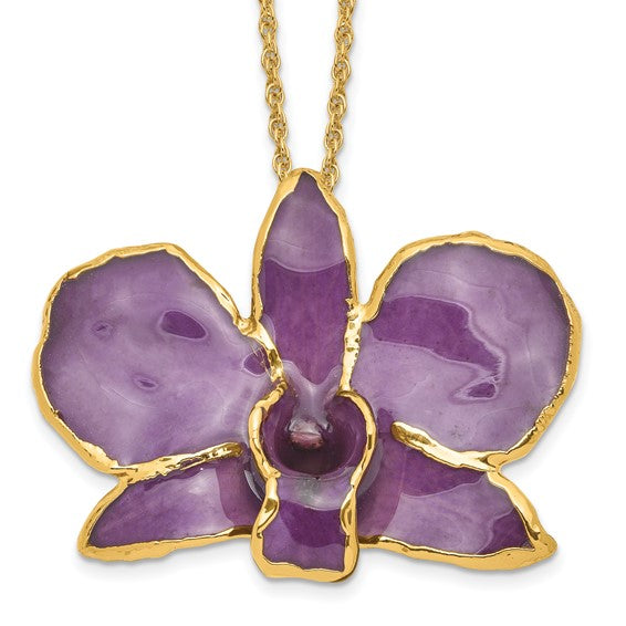 Lacquer Dipped 24k Gold Trimmed Purple Dendrobium Orchid 20" Necklace- Sparkle & Jade-SparkleAndJade.com BF2020-20