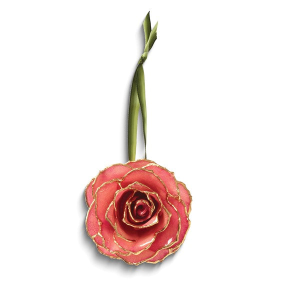 Lacquer Dipped 24k Gold Trim Pink Decorative Rose Ornament- Sparkle & Jade-SparkleAndJade.com GM3912