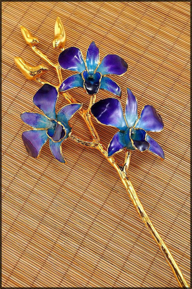 Lacquer Dipped 24k Gold Trimmed Purple and Blue Orchid Stem- Sparkle & Jade-SparkleAndJade.com GM8315 699PB