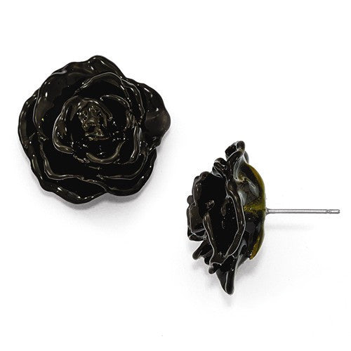 Lacquer Dipped Black Natural Rose Silver Earrings- Sparkle & Jade-SparkleAndJade.com BF2761