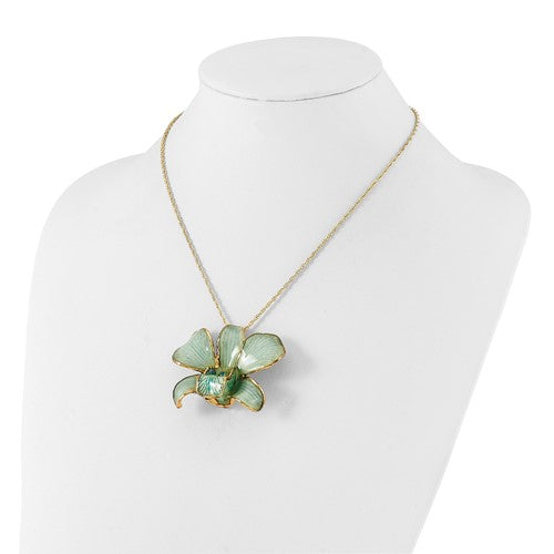 Lacquer Dipped Gold Trimmed Blue Dendrobium Real Orchid 20" Necklace- Sparkle & Jade-SparkleAndJade.com 689BL BF2014-20