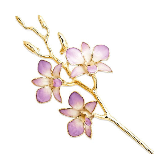 Lacquer Dipped 24k Gold Trimmed Lilac & White Orchid Stem- Sparkle & Jade-SparkleAndJade.com GM8313