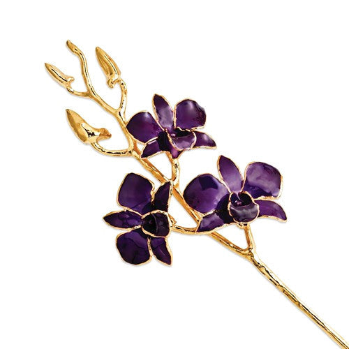 Lacquer Dipped 24k Gold Trimmed Purple Dendrobium Orchid Stem- Sparkle & Jade-SparkleAndJade.com GM8322
