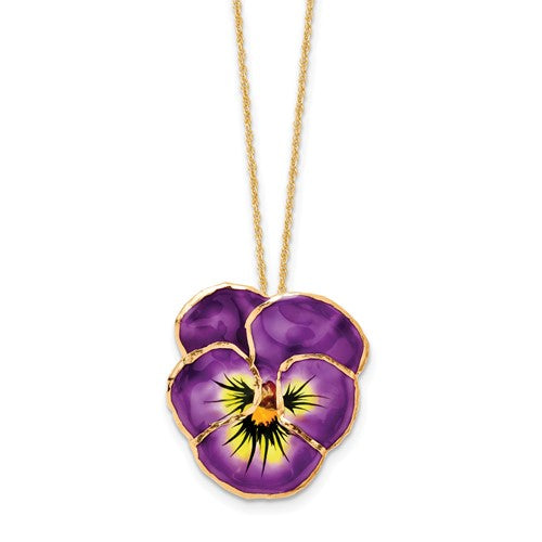 Lacquer Dipped Lilac Pansy with Gold-Tone Chain 20" Necklace- Sparkle & Jade-SparkleAndJade.com BF2023-20