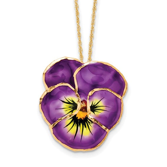 Lacquer Dipped Lilac Pansy with Gold-Tone Chain 20" Necklace- Sparkle & Jade-SparkleAndJade.com BF2023-20