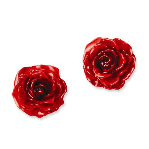 Lacquer Dipped Red Real Rose Post Earrings- Sparkle & Jade-SparkleAndJade.com BF2007