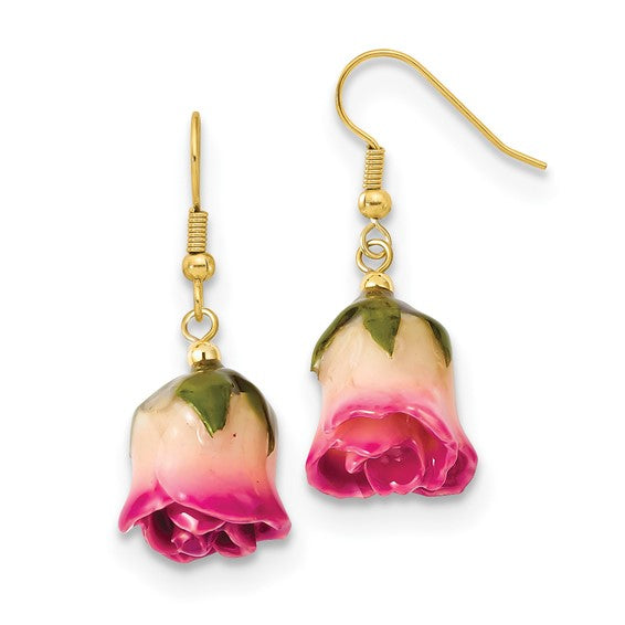 Lacquer Dipped White/Pink Rose Dangle Earrings- Sparkle & Jade-SparkleAndJade.com BF1994