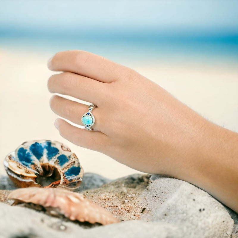 Larimar Crystalline Mandorla Ring by Alamea- Sparkle & Jade-SparkleAndJade.com 