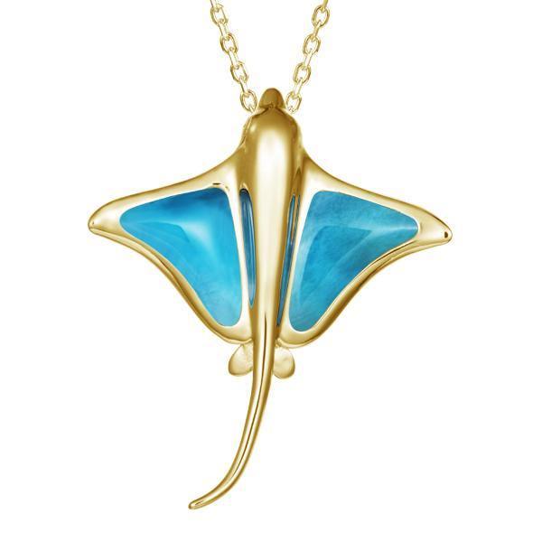 14k Gold Larimar Eagle Ray Pendant by Alamea- Sparkle & Jade-SparkleAndJade.com 