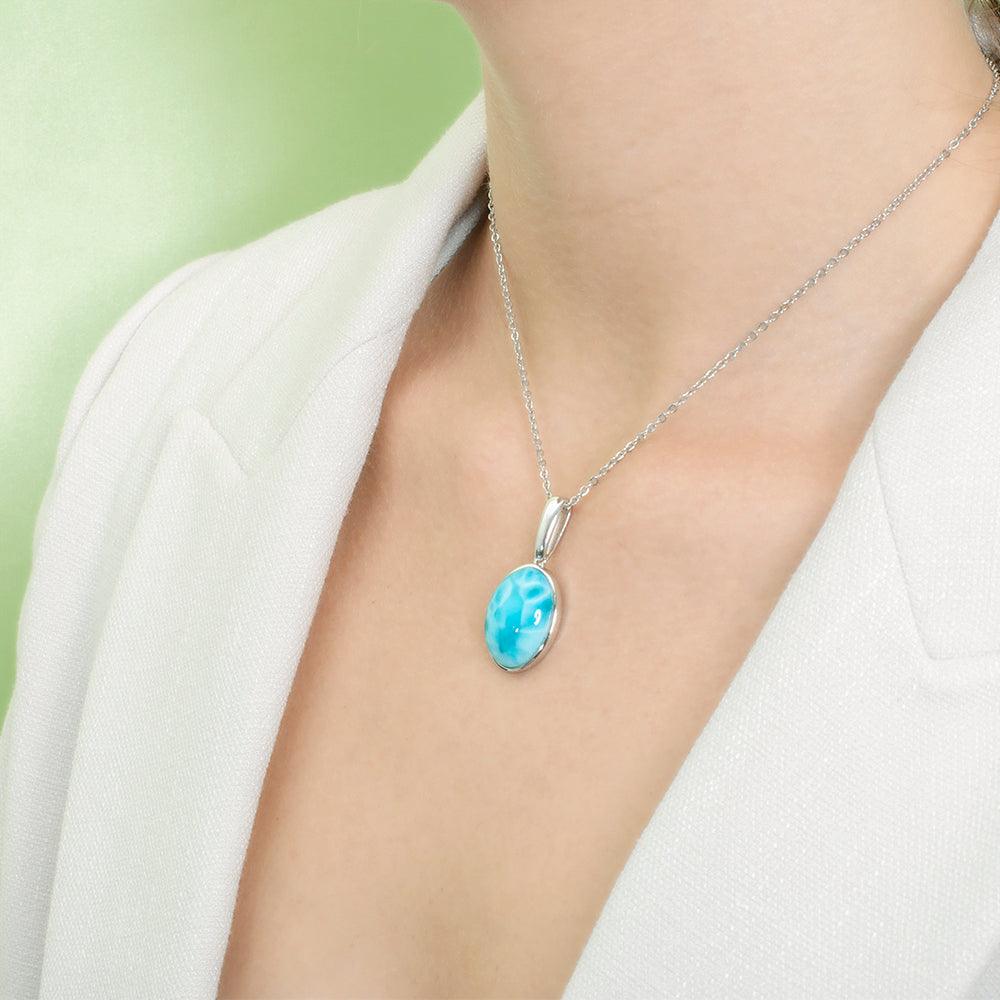 Larimar Full Moon Oval Pendant- Sparkle & Jade-SparkleAndJade.com 