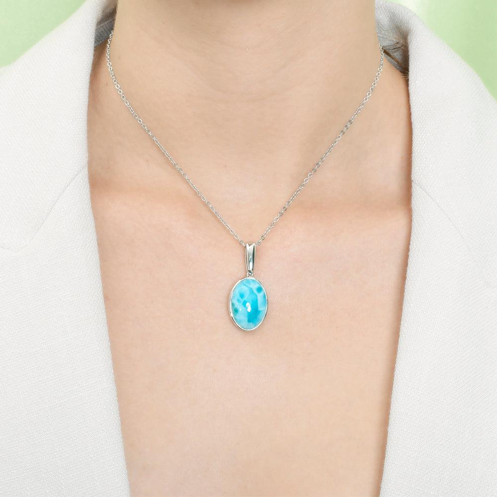 Larimar Full Moon Oval Pendant- Sparkle & Jade-SparkleAndJade.com 