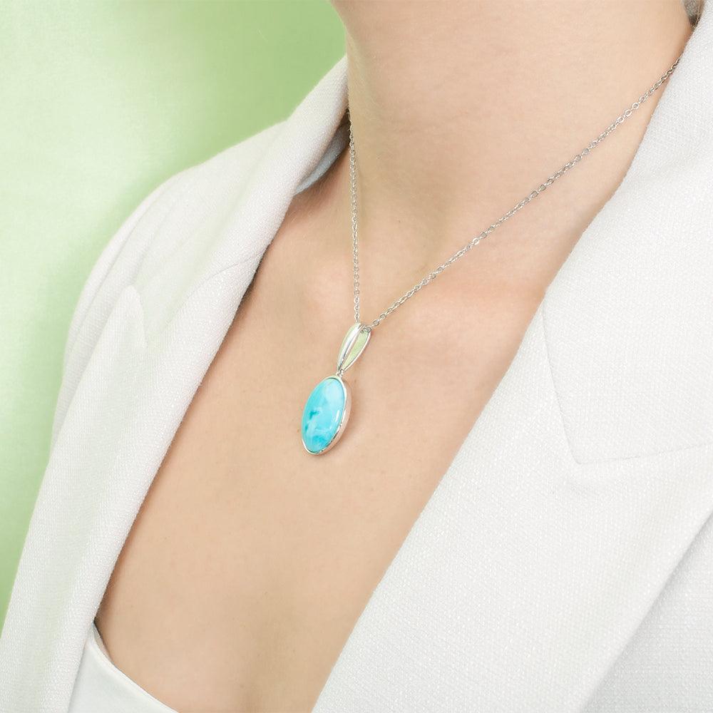 Larimar Full Moon Oval Pendant- Sparkle & Jade-SparkleAndJade.com 