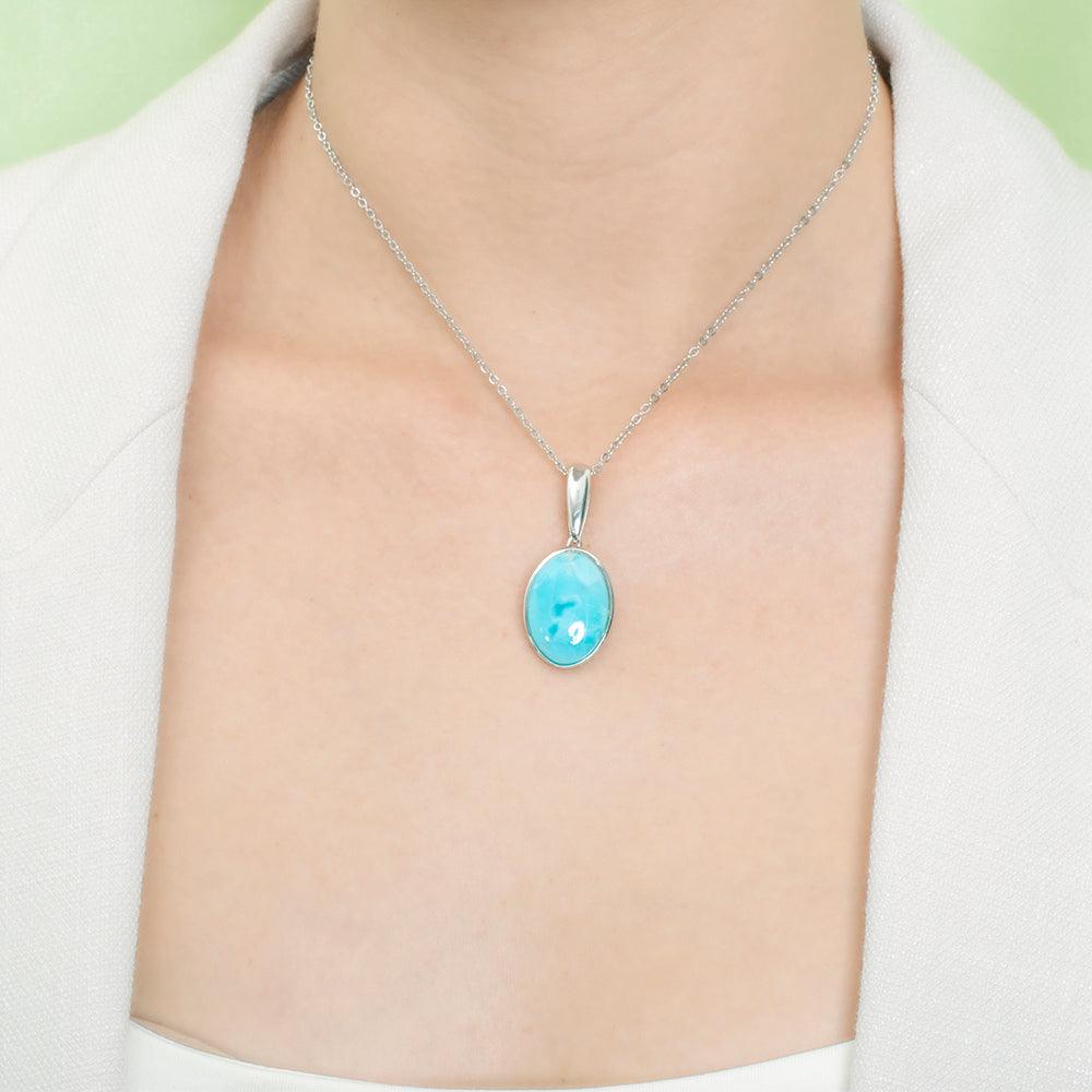 Larimar Full Moon Oval Pendant- Sparkle & Jade-SparkleAndJade.com 