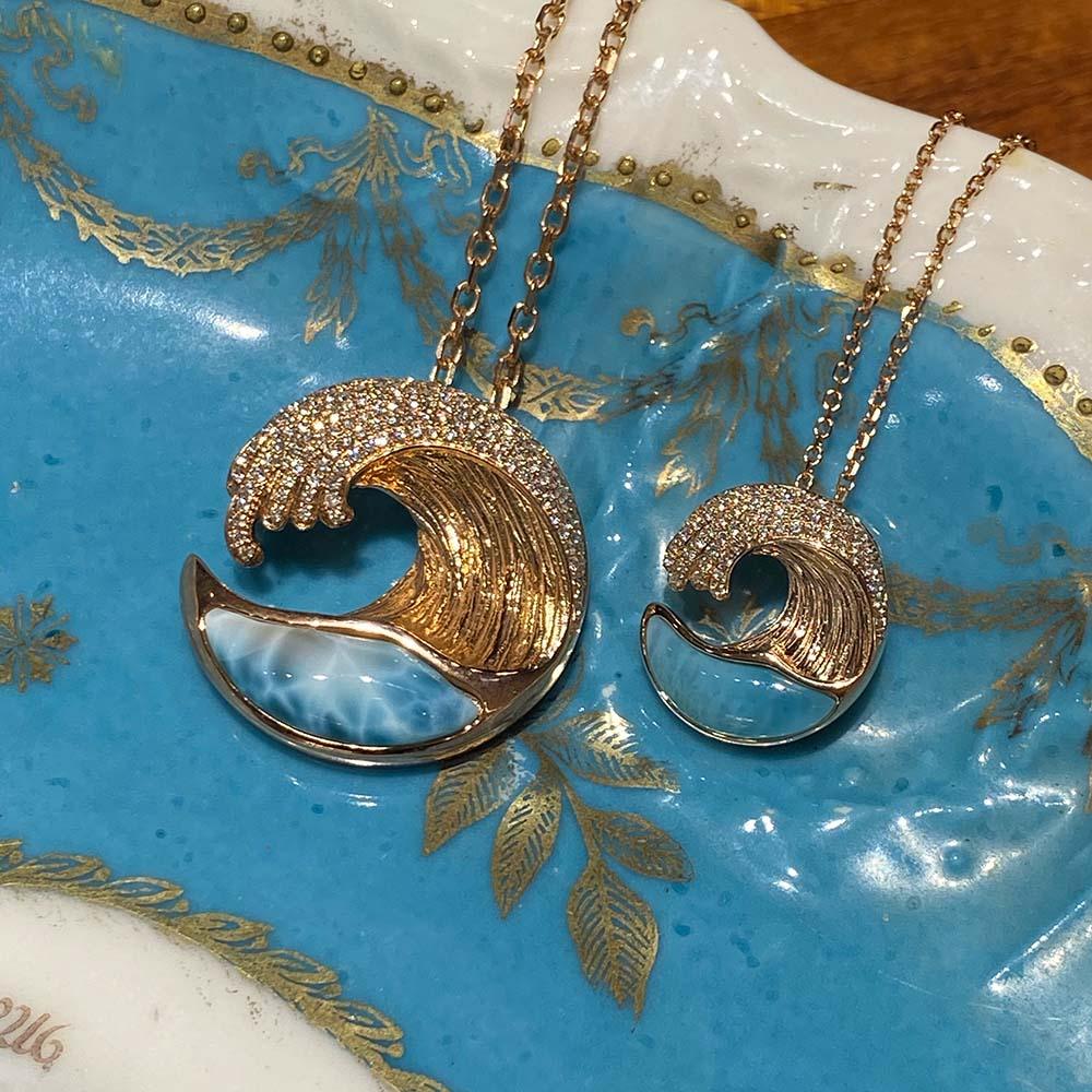 14k Gold Larimar Ocean Wave Pendant (Large) by Alamea- Sparkle & Jade-SparkleAndJade.com 