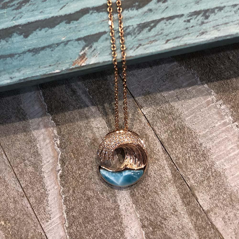 14k Gold Larimar Ocean Wave Pendant (Large) by Alamea- Sparkle & Jade-SparkleAndJade.com 