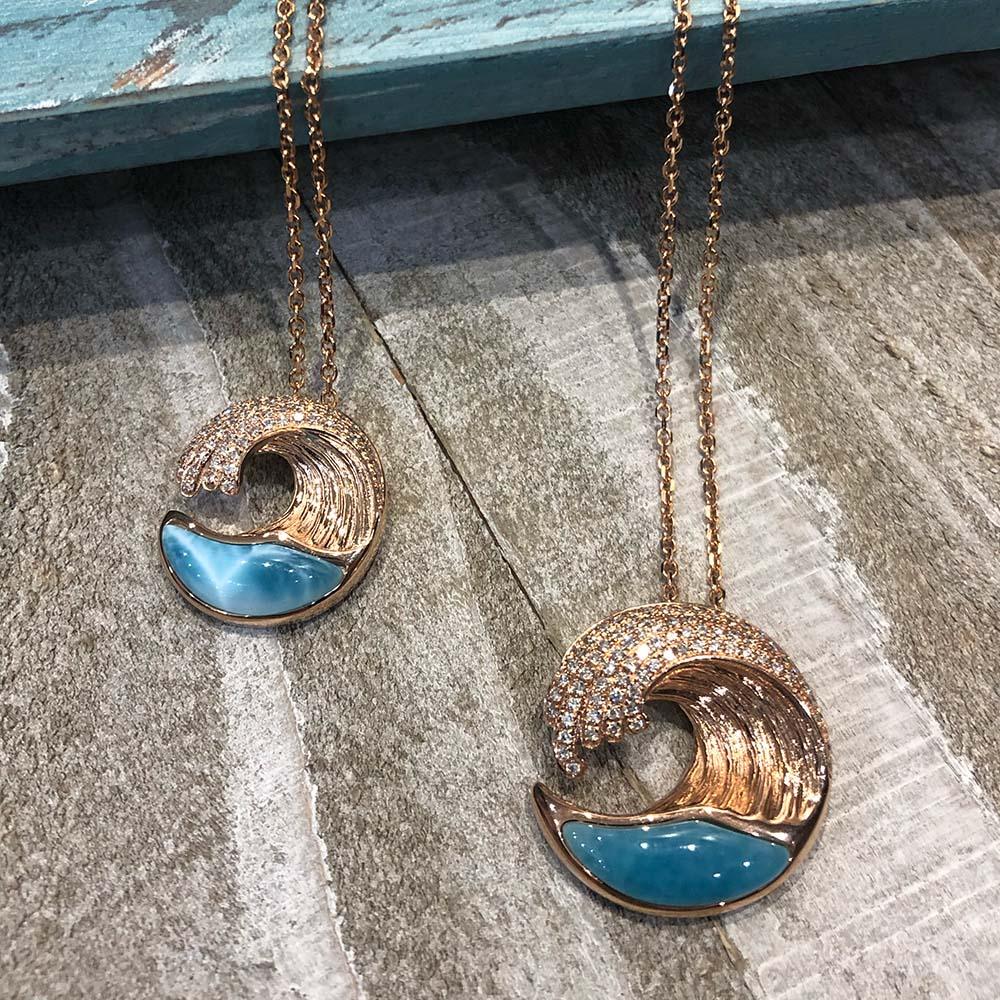 14k Gold Larimar Ocean Wave Pendant (Large) by Alamea- Sparkle & Jade-SparkleAndJade.com 