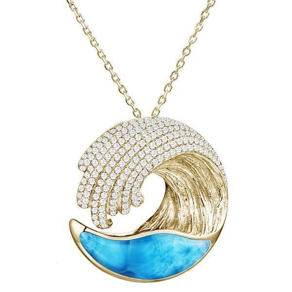 14k Gold Larimar Ocean Wave Pendant (Large) by Alamea- Sparkle & Jade-SparkleAndJade.com 