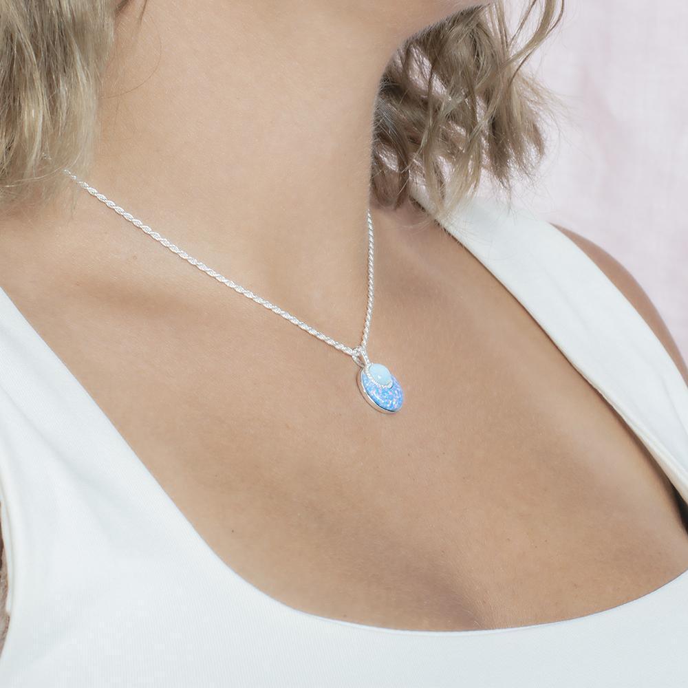 Sterling Silver Larimar & Opal Radiant Glow Pendant- Sparkle & Jade-SparkleAndJade.com 744-81-01