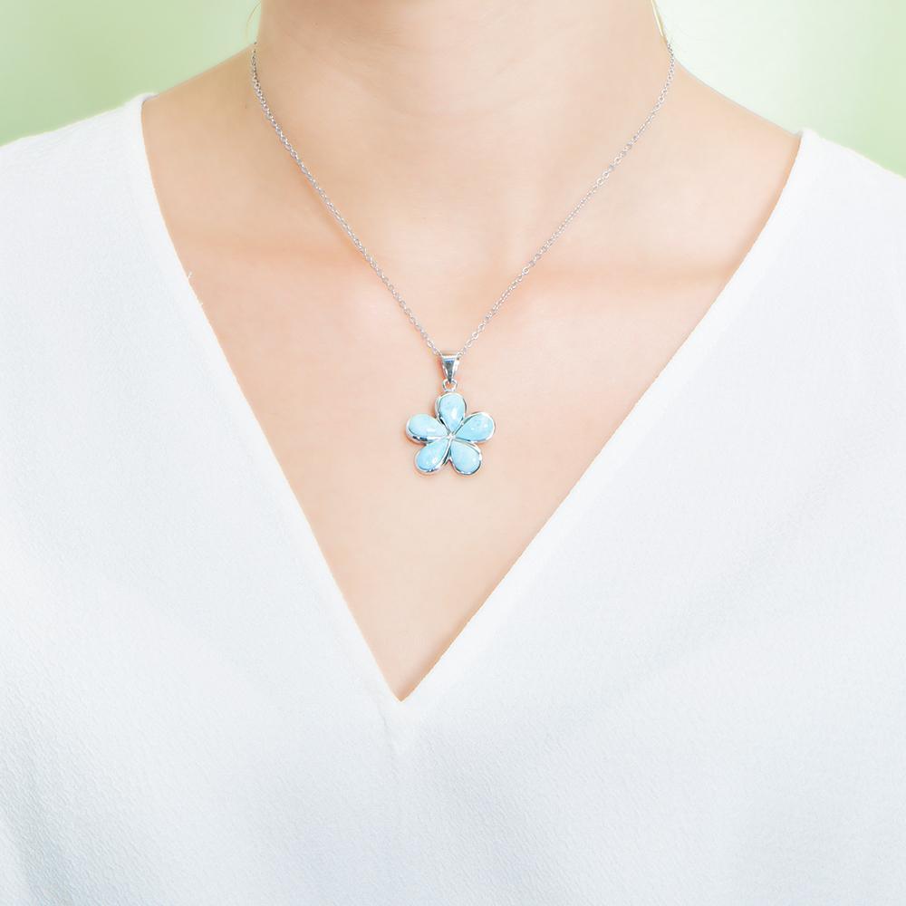 Larimar Plumeria Flower Pendant- Sparkle & Jade-SparkleAndJade.com 