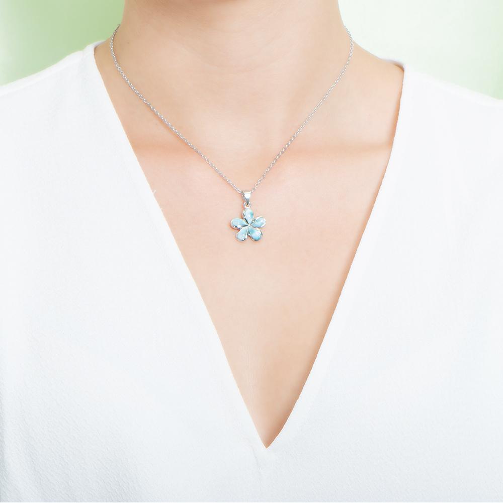 Larimar Plumeria Flower Pendant- Sparkle & Jade-SparkleAndJade.com 