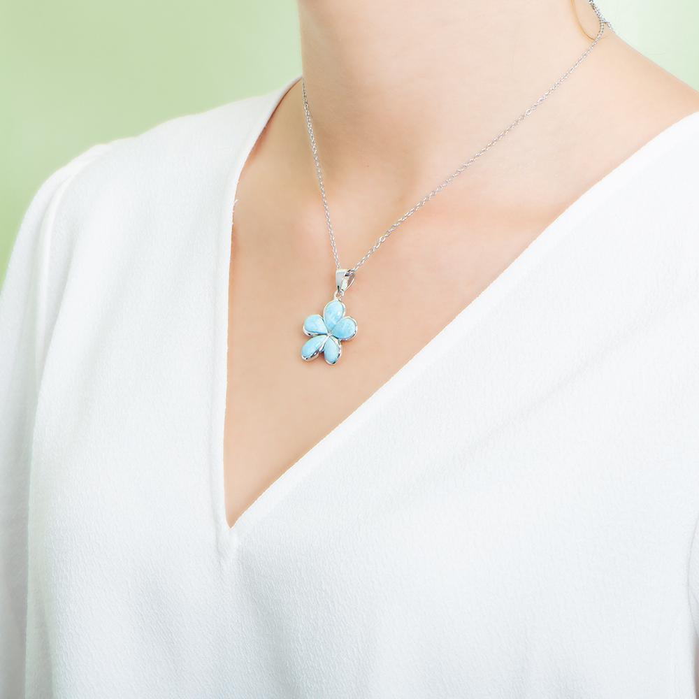 Larimar Plumeria Flower Pendant- Sparkle & Jade-SparkleAndJade.com 