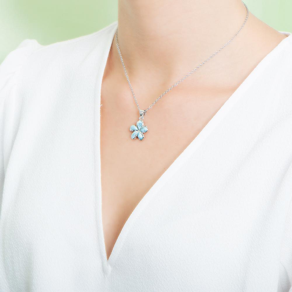 Larimar Plumeria Flower Pendant- Sparkle & Jade-SparkleAndJade.com 