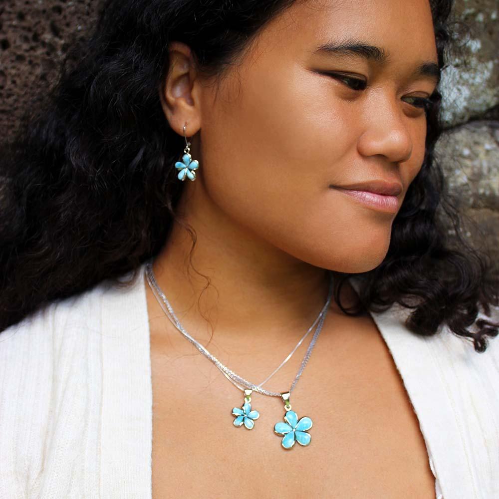 Larimar Plumeria Flower Pendant- Sparkle & Jade-SparkleAndJade.com 