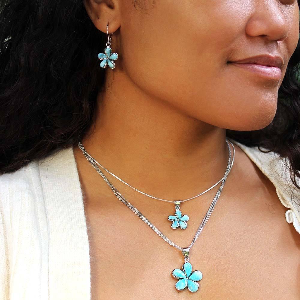 Larimar Plumeria Flower Pendant- Sparkle & Jade-SparkleAndJade.com 