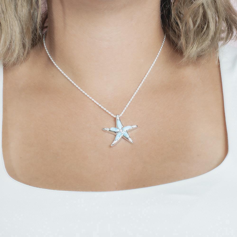 Larimar Stardust Sea Star Fish Pendant- Sparkle & Jade-SparkleAndJade.com 576-81-01