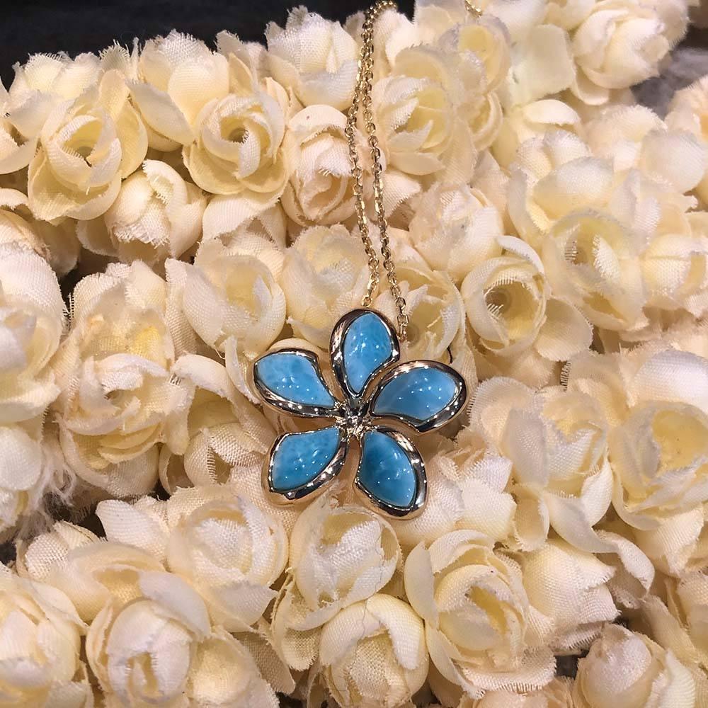 Larimar Sunrise Plumeria Pendant- Sparkle & Jade-SparkleAndJade.com 083-81-01